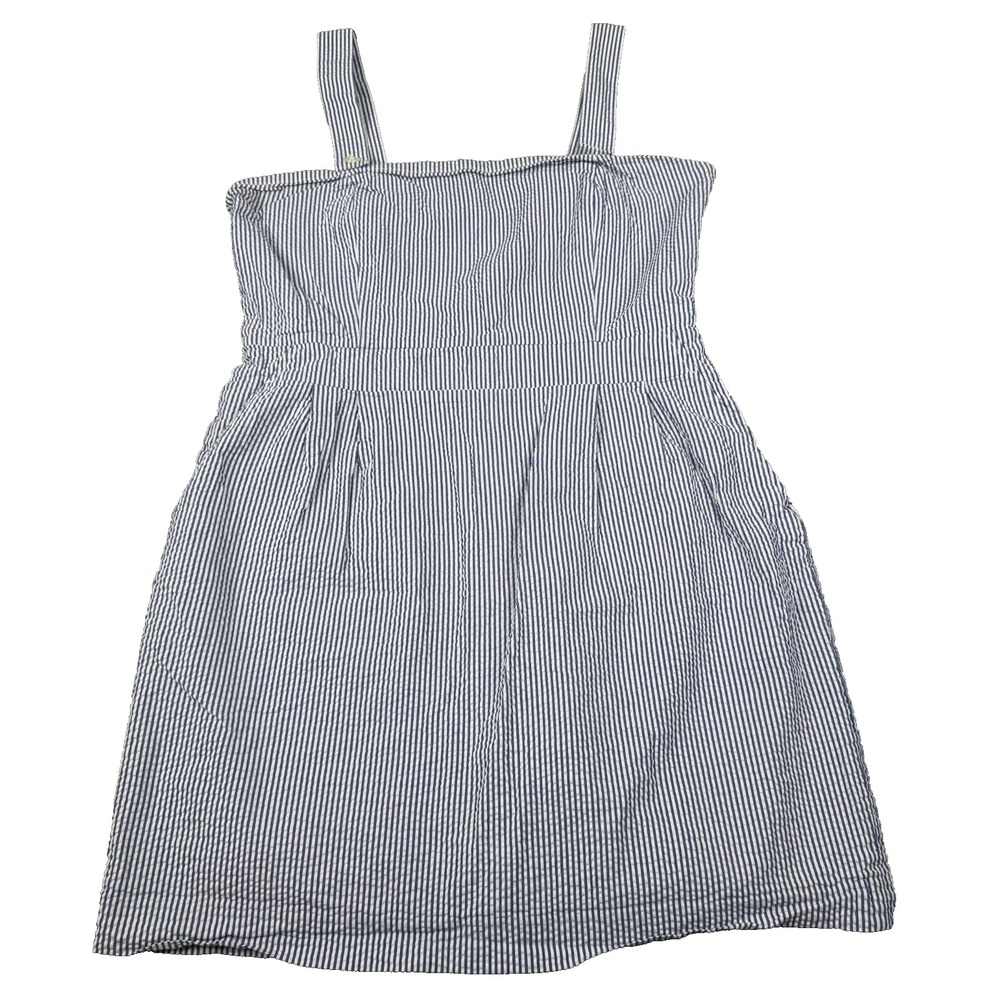 LL Bean Dress Womens 14 Blue White Seersucker Stripe Fit Flare Preppy Summer